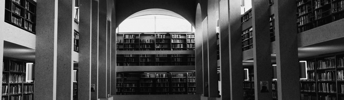 Black and white photo of a Library