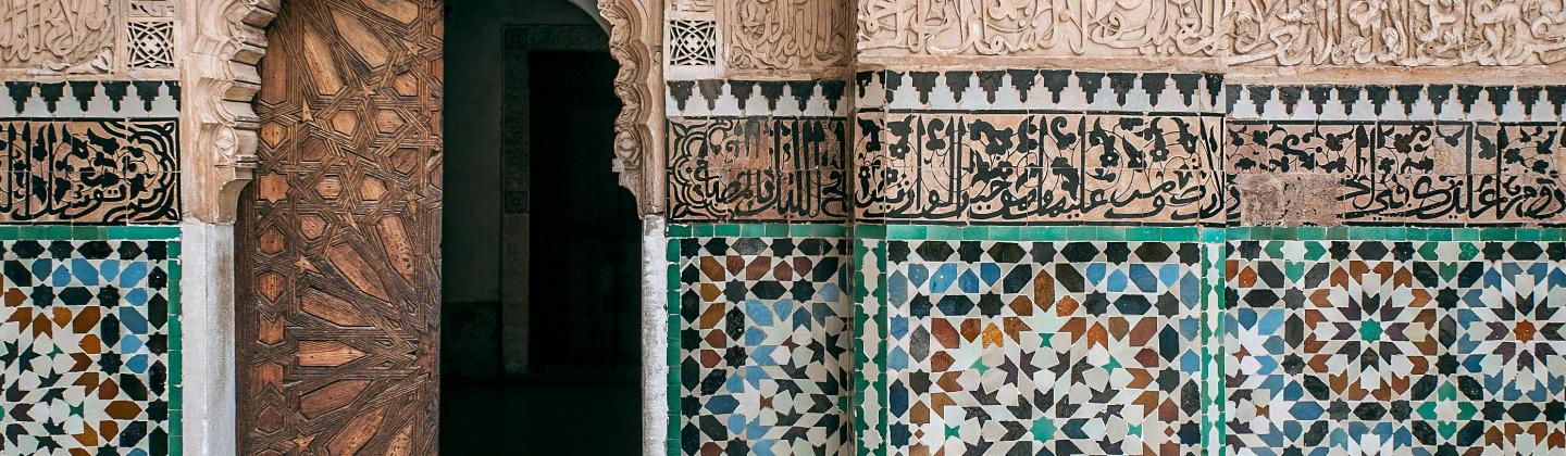 Doorway with mosaic tiles