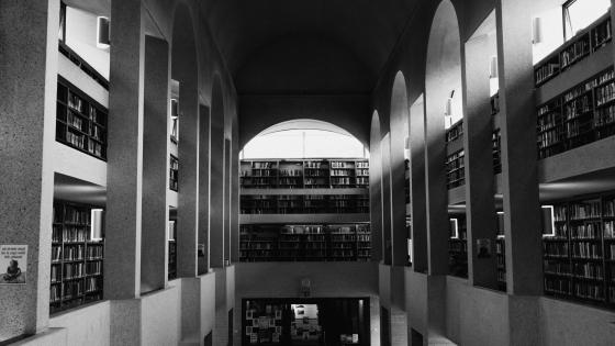 The Rosemary Murray Library in black and white